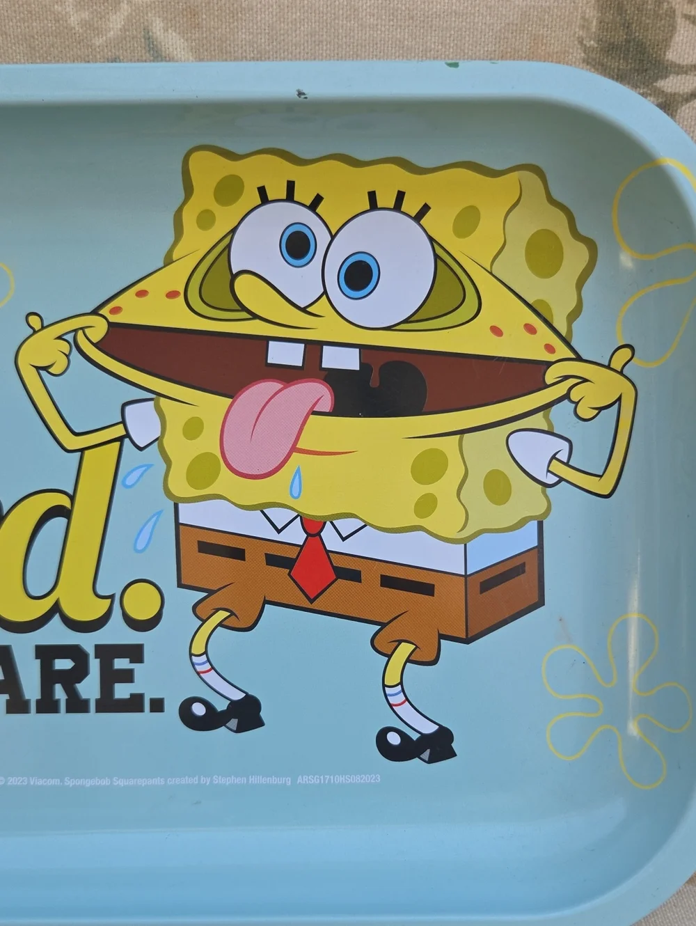 Sponge Bob 'Weird Don't Care' Light Blue Serving Meral Tray 11.5